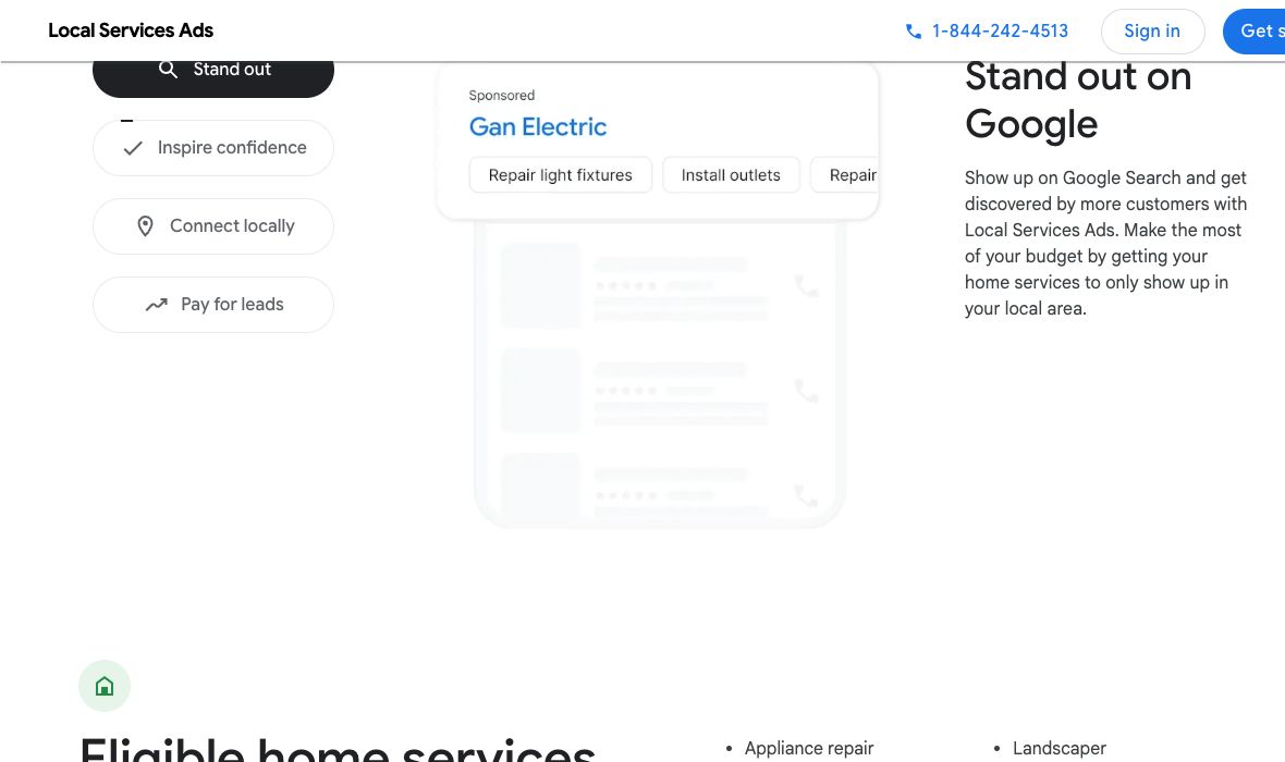 Official Canadian Google Local Services marketing example showing Sponsored above an electrician’s business name